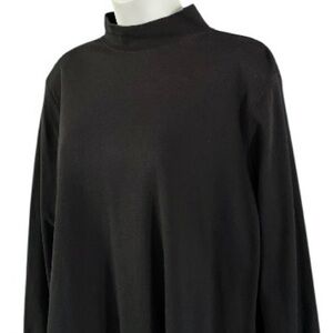 Lands End Black Mock Neck Long Sleeve Cotton Shirt Minimalist Basic Layering